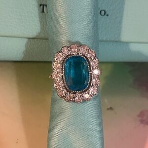 💥💥SOLD!💥💥Cocktail Ring, White Gold Plated, Lab Created London Blue Topaz.